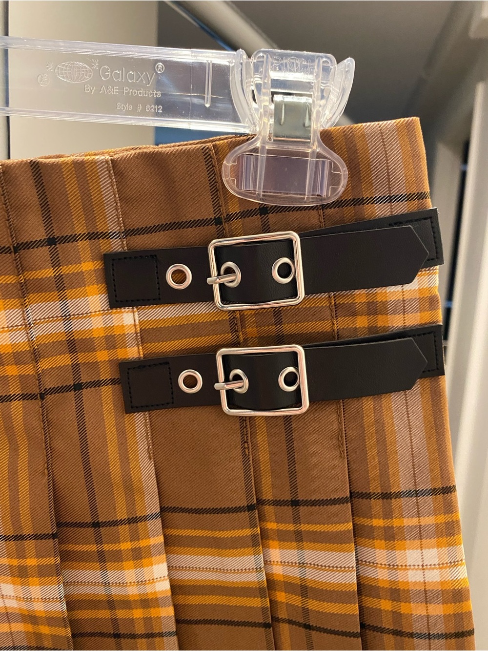 No Boundaries Brown Plaid Pleated Mini Skirt with Buckle Straps - Picture 3 of 9